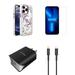 Accessories Bundle Pack for iPhone 14 Pro Max Case - Hybrid Protective Cover with MagSafe (Put on Love | Pink Floral) Screen Protectors UL Listed Dual Wall Charger USB-C to MFI Lightning Cable