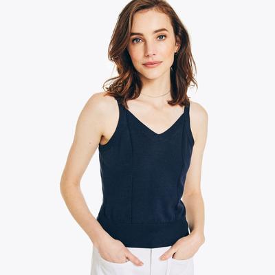 Nautica Women's Sustainably Crafted Sweater Tank Stellar Blue Heather, XXL