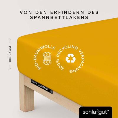Spannbettlaken SCHLAFGUT "Soft Contact", gelb (gelb deep), B:180-200cm L:200cm, Feinbiber, Obermaterial: 100% Baumwolle, Laken, 100% Bio Baumwolle Image