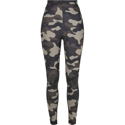 Leggings URBAN CLASSICS "Urban Classics Damen Ladies High Waist Camo Tech Leggings", Damen, Gr. XL, US-Größen, grün (schwarzcamouflage), 77% Polyester, 23% Elasthan, slim fit, Hosen Image
