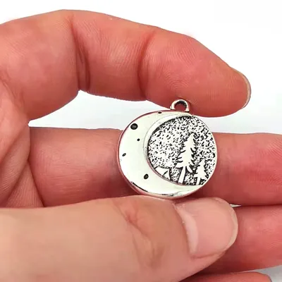 Breloque en forme de grande lune pour femme 50 pièces pendentif en forme d'arbre de pin joli