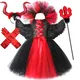 Costume d'Halloween Maléfique Rouge pour Bol Robe de Barrage de Vampires pour Enfants Tenue Tutu