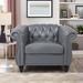 Chesterfield Chair - Canora Grey Leelouis 40" W Tufted Chesterfield Chair Faux Leather in Black/Brown | 28.35 H x 40 W x 32 D in | Wayfair