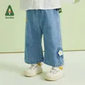 Amla-Pantalon en denim pour bébés filles jean bleu imprimé dessin animé mignon mode décontractée