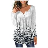 Round Neck Womens Buttons Printed Fashion Asymmetric Top Long Sleeve Women s Size Small Womens Tops Compression Shirt Long Sleeve Workout Top Womens Cotton Long Sleeve Shirts Our Womens Long Sleeve