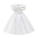 4T Baby Girls Dress Princess Dress Party Dress 5T Girls Birthday Dress Wedding Party Dress Formal Off-the-shoulder Solid Color White Pleated Dress