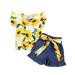 Kucnuzki 12 Months Toddler Girl Summer Outfits Shorts Sets 18 Months Short Sleeve Sweet Sunflower Prints Cozy Tops Elastic Cozy Belt-Tie Lace Trim Shorts 2PCS Set Yellow