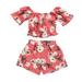 JDEFEG Kids Set New Born Baby Stuff Floral Off Tops+Shorts T-Shirt Outfits Shoulder Baby Girls Set Girls Outfits&Set 6 Piece Girls Girls Pajama Sets Cotton Blend Red 90