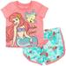 Disney Princess Ariel Toddler Girls T-Shirt and Active Retro Dolphin French Terry Shorts Outfit Set Infant to Big Kid