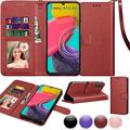 Galaxy A14 5G Case Samsung Galaxy A14 Wallet Case Galaxy A14 6.6 Leather Case Njjex PU Leather Folio Flip Cover Magnetic Closure TPU Shockproof Protective Case Kickstand Strap - Wine Red