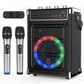 JYX Karaoke Machine with 2 UHF Wireless Microphones Bluetooth Speaker with Bass/Treble Adjustment and LED Light PA System Support TWS AUX in FM REC Supply for Party/Adults/Kids - Black