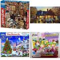 Assorted Puzzles 4 Pack Bundle: Springboks 1000 Piece Jigsaw Puzzle Collectors Closet David Barnhouse Classics Collection Picture Perfect 1000 Piece Jigsaw Puzzle White Mountain Puzzles Village Chri