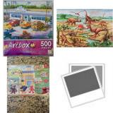 Assorted Children s Puzzles 4 Pack Bundle: ARTBOX Jigsaw Puzzle - Diner by Michael Young - 500 Pieces Melissa & Doug 48pc Floor Puzzle - Dinosaur 2012 Sesame Street 3 Pack Wood Memory Match Games in