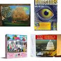 Assorted Puzzles 4 Pack Bundle: Cashmere Washington 1000 Piece Puzzle with Cabin and Farm Big Ben By Milton Bradley DINOSAURS: EYE TO EYE -A Terrifyingly Close Look at Dinosaurs and Their Deadliest W