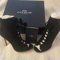 Coach Shoes | Coach Lena Lux Suede Black Stiletto Lace Up Booties With Zip Size 7.5 New | Color: Black | Size: 7.5