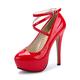Womens High Heel Ankle Strap Platform Pump Wedding Evening Party Court Shoes PU Red Tag 40-UK 6.5