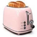 Toaster 2 Slice Stainless Steel Retro Toaster with Bagel, Cancel, Defrost Function and 6 Bread Shade Settings, 2 Slice Toaster with Extra Wide Slot, Removable Crumb Tray (Baby Pink)