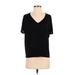 Ann Taylor LOFT Short Sleeve T-Shirt: V-Neck Covered Shoulder Black Solid Tops - Women's Size X-Small