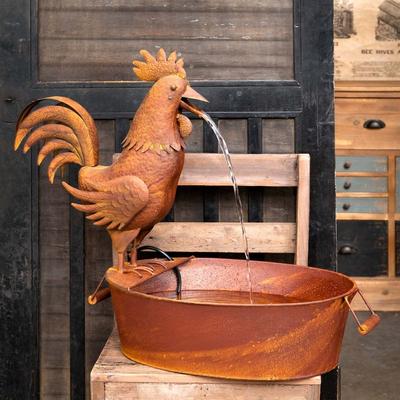 Folk Art Rooster Fountain - 26.75"L x 20"W x 24.5"H