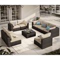 Grezone 9 Pieces Outdoor Patio Furniture PE Wicker Rattan Sectional Sofa Patio Conversation Sets