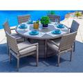 Sorrento 7-Piece Outdoor Patio Furniture Round Dining Table Set in Gray w/ Dining Table and Six Cushioned Chairs (Flat-Weave Gray Wicker Polyester Light Gray)