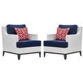 Home Square 2 Piece Outdoor Mesh Chair Set with Cushions White and Navy