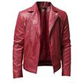 XFLWAM Men s PU Leather Jacket Causal Belted Faux Leather Motorcycle Jacket Zipper Biker Coat Red 4XL