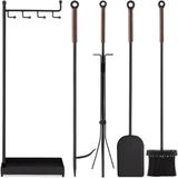 5-Piece Modern Contemporary Fireplace Tool Set for Indoor Fireplace DÃ©cor Outdoor Fire Pit w/Poker Tongs Dust Pan Shovel Brush Ergonomic Handles