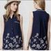 Anthropologie Tops | Anthropologie Moulinette Soeurs Embroidered Sleeveless Top 0 | Color: Blue/White | Size: 0