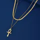 Unift Collier avec pendentif croix égyptienne croix chrétienne Double couche chaîne serpent
