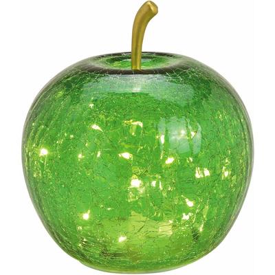 Led Glas Apfel 16 cm - grün - Deko Frucht in Bruchglas Optik Batterie betrieben mit Timer Image