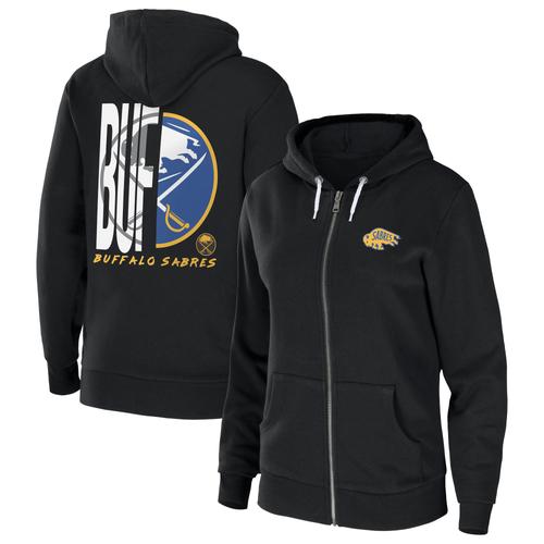 Damenbekleidung von Erin Andrews Schwarzer Buffalo Sabres Sponge Fleece-Hoodie mit durchgehendem Reißverschluss