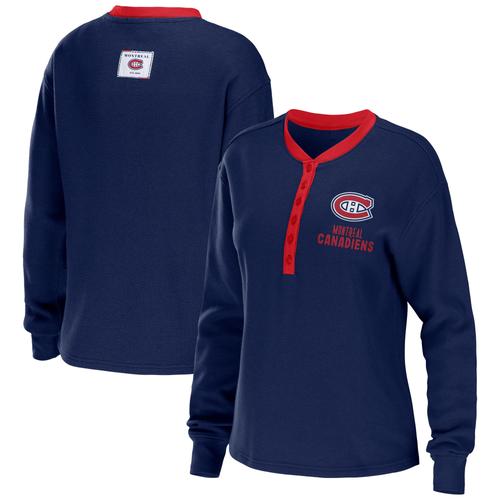 Damenbekleidung von Erin Andrews, marineblaues, langärmliges Henley-T-Shirt der Montreal Canadiens mit Waffelmuster