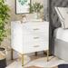 Mercer41 Jazzmen 3 - Drawer Iron Nightstand in White Wood/Metal in Brown/White | 25.59 H x 19.69 W x 15.74 D in | Wayfair