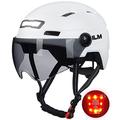 ILM Adult Bike Helmet with USB Rechargeable LED Front and Back Light Mountain&Road Bicycle Helmets for Men Women Removable Goggle Cycling helmet for Commuter Urban Scooter E3-10L (White, S/M)