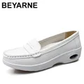 BEYARNE2019-Mocassins de printemps pour femmes chaussures d'allaitement blanches solides à coussin