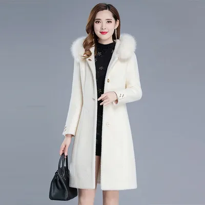 Manteau long en laine d'hiver pour femme pardessus femme pardessus femme mince capuche mère