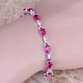 Bracelet charmant en zircone cubique rouge blanc CZ plaqué argent chaîne à maillons 6.5 - 7.5