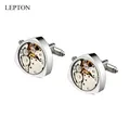 Lepton – boutons de manchette de montre pour hommes couleur argent matériel Steampunk mécanisme