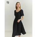 FSLE-Robe noire à carreaux taille haute pour femmes style vintage nouvelle collection été 2022