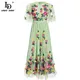 LD LINDA DELLA-Robe longue verte pour femme manches papillon broderie florale maille robe de