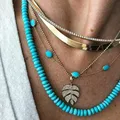 CZ-Collier en Perles Turquoises pour Femme Tour de Cou Multicouche Strass Complet Délicat Or