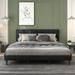 Full Size Upholstered Bed Square Stitched Headboard, Black