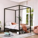 Full Size Metal Canopy Platform Bed Frame Wood Slat Support, Black