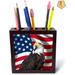 GN109 American Flag USA Bald Eagle Patriotism Patriotic Stars Stripes Tile Pen Holder, 5-Inch Wood in Blue/Brown/Red | 5 H x 5 W x 1.66 D in | Wayfair