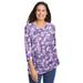 Plus Size Women's Perfect Printed Three-Quarter Sleeve V-Neck Tee by Woman Within in Soft Iris Blossom Vine (Size 22/24) Shirt