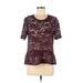 Ann Taylor LOFT Short Sleeve Blouse: Burgundy Tops - Women's Size Medium