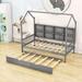 Gracie Oaks Wooden House Bed w/ Twin Size Trundle & Shelves Wood in Gray | 68 H x 42 W x 77 D in | Wayfair 5B2193EADBC646298C1A6978E0F490FD