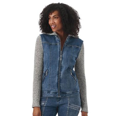 Masseys Sweater-Sleeved Denim Jacket (Size M) Medium Wash, Cotton,Polyester,Spandex