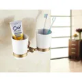 Double tasse en céramique accessoires de salle de bains porte-brosse à dents mural en laiton